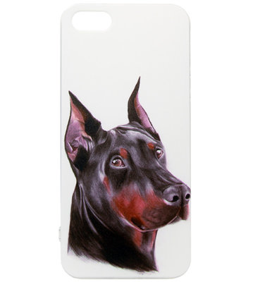 ADEL Siliconen Back Cover Softcase Hoesje voor iPhone 5/5S/SE - Dobermann Pinscher Hond