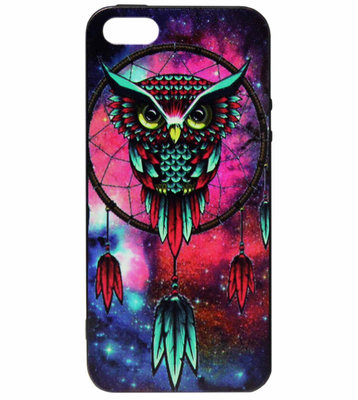 ADEL Siliconen Back Cover Softcase Hoesje voor iPhone 5/5S/SE - Uil met Kleur