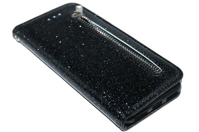 Zwart bling bling portemonnee hoesje iPhone 8 Plus/ 7 Plus