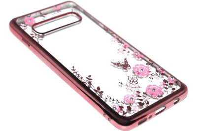 Roze glimmend bloemen hoesje Samsung Galaxy S10