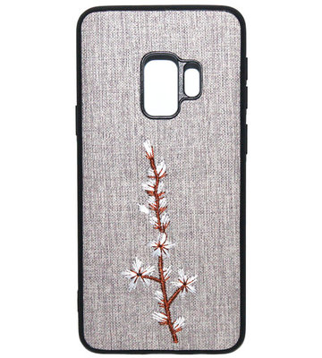 ADEL Textiel Stof Back Cover Softcase Hoesje voor Samsung Galaxy S9 - Geborduurde Bloem