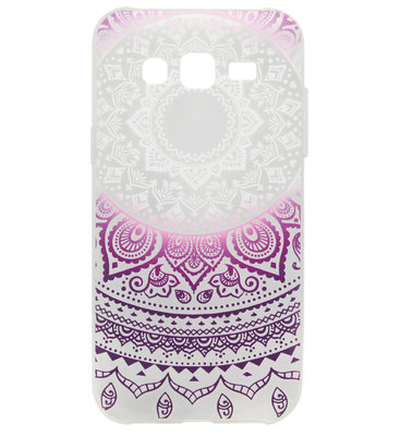 ADEL Siliconen Back Cover Softcase Hoesje voor Samsung Galaxy J5 (2015) - Mandala Bloemen Paarswit