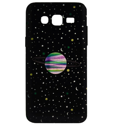 ADEL Siliconen Back Cover Softcase Hoesje voor Samsung Galaxy J7 (2015) - Heelal Universum Zwart