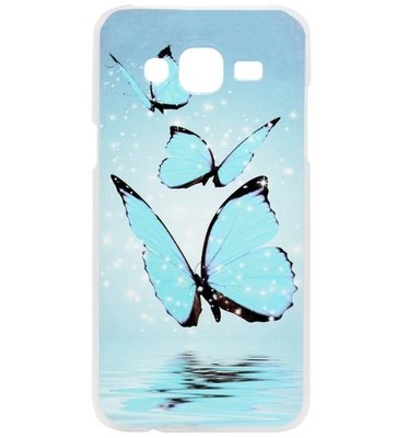 ADEL Kunststof Back Cover Hardcase Hoesje voor Samsung Galaxy J7 (2015) - Vlinder Blauw