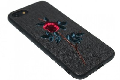 Geborduurd rozen hoesje zwart iPhone 8 Plus/ 7 Plus