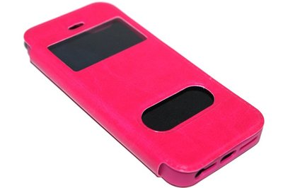 kunstleren hoesje roze met open voorkant iPhone 5/ 5S/ SE