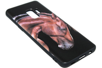 Paarden hoesje siliconen zwart Samsung Galaxy S9 Plus