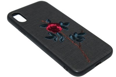 Geborduurd rozen hoesje zwart iPhone XS/ X