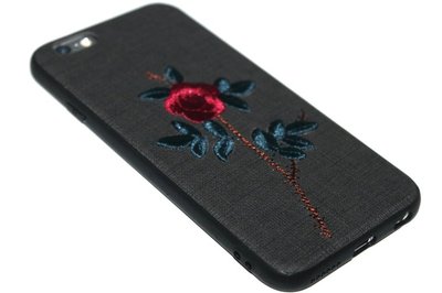 Geborduurd rozen hoesje zwart iPhone 6(S) Plus