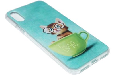 Kat met koffiebeker hoesje siliconen iPhone XS/ X