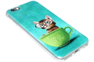 Kat met koffiebeker hoesje siliconen iPhone 6 / 6S