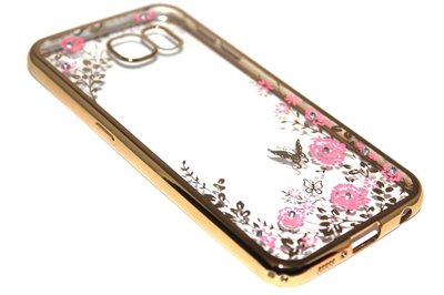 Glimmend bloemen hoesje goud Samsung Galaxy S6