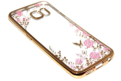 Glimmend bloemen hoesje goud Samsung Galaxy S6 Edge