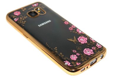 Glimmend bloemen hoesje goud Samsung Galaxy S7