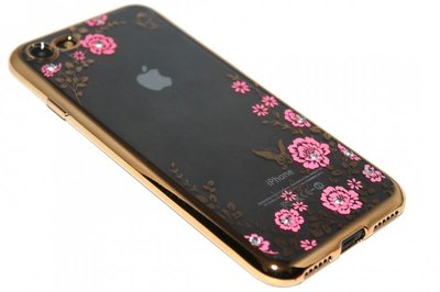 Glimmend bloemen hoesje goud iPhone SE (2022/ 2020)/ 8/ 7