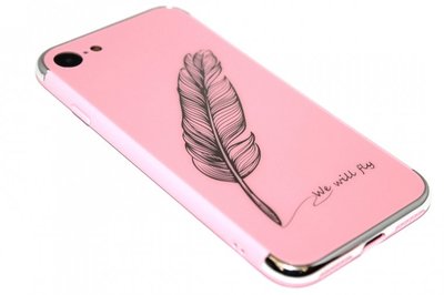 Roze veren hoesje deluxe iPhone SE (2022/ 2020)/ 8/ 7