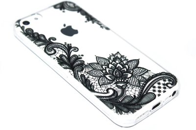Mandala bloemen hoesje zwart iPhone 5C