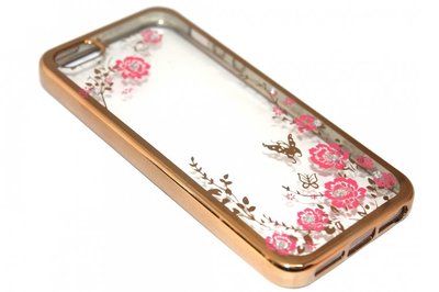 Glimmend bloemen hoesje goud iPhone 5 / 5S / SE
