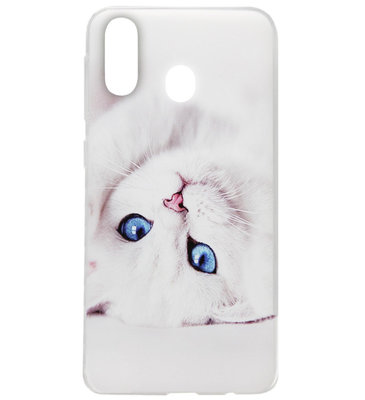 ADEL Siliconen Back Cover Softcase Hoesje voor Samsung Galaxy A40 - Katten Wit