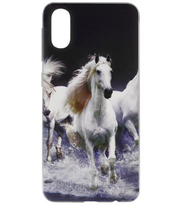 ADEL Siliconen Back Cover Softcase Hoesje voor Samsung Galaxy A50(s)/ A30s - Paarden Wit