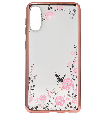 ADEL Siliconen Back Cover Softcase Hoesje voor Samsung Galaxy A70(s) - Bling Bling Roze Vlinders en Bloemen