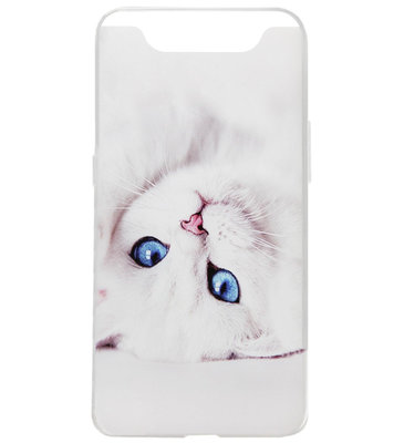 ADEL Siliconen Back Cover Softcase Hoesje voor Samsung Galaxy A80/ A90 - Katten Wit