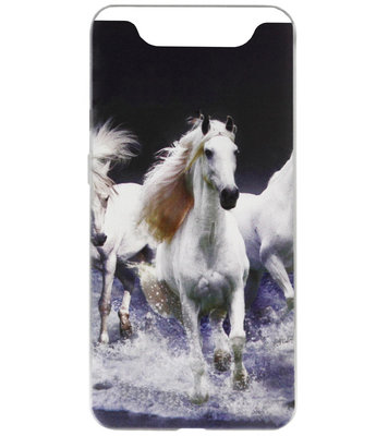 ADEL Siliconen Back Cover Softcase Hoesje voor Samsung Galaxy A80/ A90 - Paarden Wit