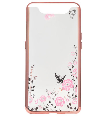 ADEL Siliconen Back Cover Softcase Hoesje voor Samsung Galaxy A80/ A90 - Bling Bling Roze Vlinders en Bloemen