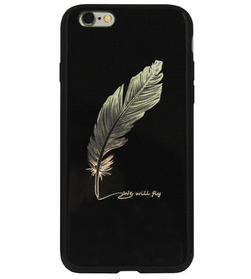 ADEL Siliconen Back Cover Softcase Hoesje voor iPhone 6/ 6S - Bling Bling Glimmend Veren Goud