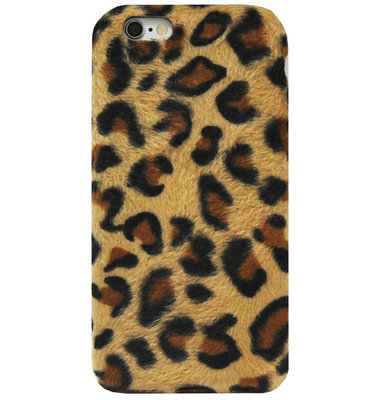 ADEL Siliconen Back Cover Softcase Hoesje voor iPhone 6(S) Plus - Luipaard Zachte Pluche Stof Design