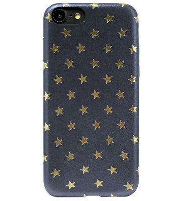 ADEL Siliconen Back Cover Softcase Hoesje voor iPhone SE (2020)/ 8/ 7 - Gouden Sterren Blauw