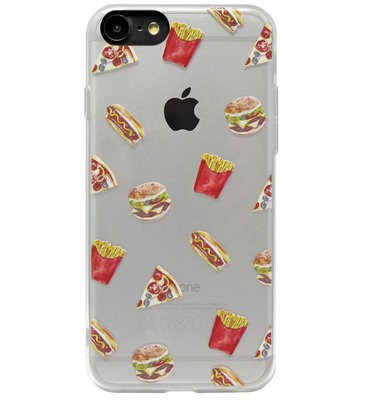 ADEL Siliconen Back Cover Softcase Hoesje voor iPhone 8 Plus/ 7 Plus - Junkfood Pizza Patat Hotdog Hamburger