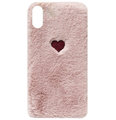 ADEL Siliconen Back Cover Softcase Hoesje voor iPhone XR - Hartjes Fluffy Pluche Zachte Stof