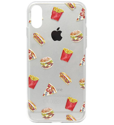 ADEL Siliconen Back Cover Softcase Hoesje voor iPhone XR - Junkfood Pizza Patat Hotdog Hamburger