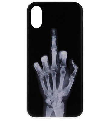 ADEL Siliconen Back Cover Softcase Hoesje voor iPhone XR - Schedel Middelvinger