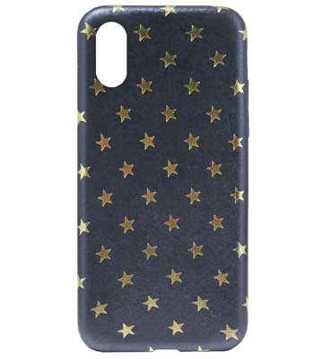 ADEL Siliconen Back Cover Softcase Hoesje voor iPhone XS Max - Gouden Sterren Blauw