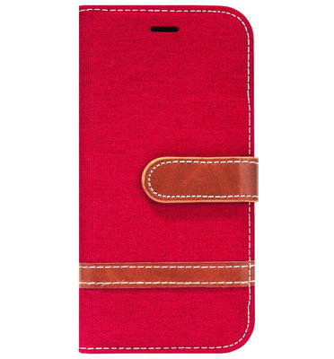 ADEL Kunstleren Book Case Portemonnee Pasjes Hoesje voor iPhone XS Max - Rood Stoffen Design