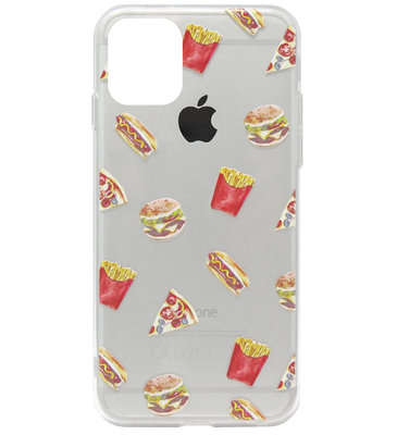 ADEL Siliconen Back Cover Softcase Hoesje voor iPhone 11 - Junkfood Pizza Patat Hotdog Hamburger