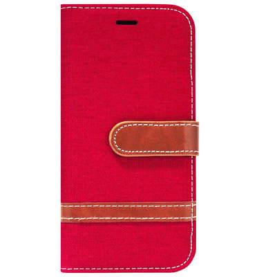 ADEL Kunstleren Book Case Portemonnee Pasjes Hoesje voor iPhone 11 Pro Max - Rood Stoffen Design