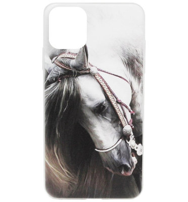ADEL Siliconen Back Cover Softcase Hoesje voor iPhone 11 Pro - Paarden Wit