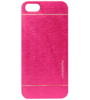 MOTOMO Kunststof Aluminium Back Cover Hardcase Hoesje voor iPhone 5/ 5S/ SE - Donkerroze