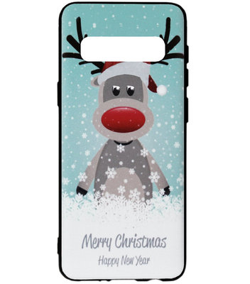 ADEL Siliconen Back Cover Softcase Hoesje voor Samsung Galaxy S10 - Kerstmis Rendier