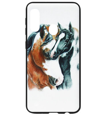 ADEL Siliconen Back Cover Softcase Hoesje voor Samsung Galaxy A40 - Paarden Bruin Zwart