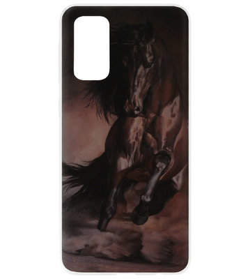 ADEL Siliconen Back Cover Softcase Hoesje voor Samsung Galaxy S20 Plus - Paarden Zwart