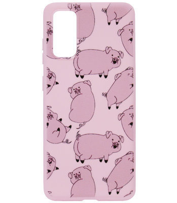 ADEL Siliconen Back Cover Softcase Hoesje voor Samsung Galaxy S20 - Biggetjes Varkens Roze