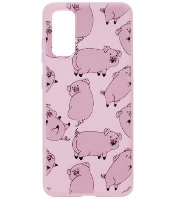 ADEL Siliconen Back Cover Softcase Hoesje voor Samsung Galaxy S20 Plus - Biggetjes Varkens Roze