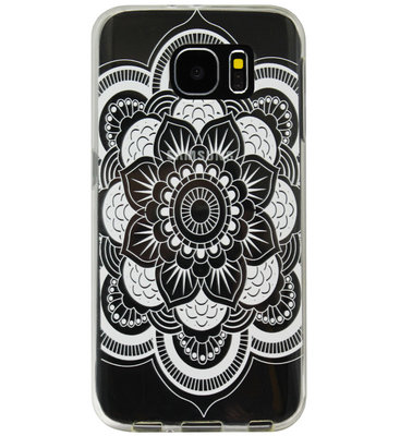 ADEL Siliconen Back Cover Softcase Hoesje voor Samsung Galaxy S6 - Mandala Bloemen Wit