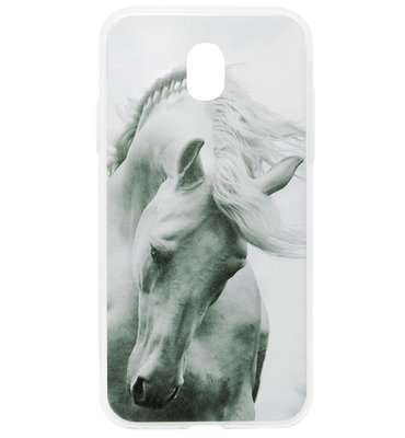ADEL Siliconen Back Cover Softcase Hoesje voor Samsung Galaxy J3 (2017) - Paarden Wit