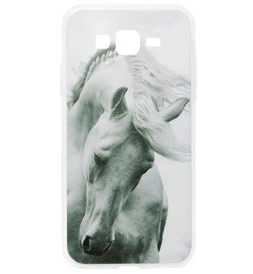ADEL Siliconen Back Cover Softcase Hoesje voor Samsung Galaxy J5 (2015) - Paarden Wit