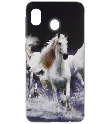 ADEL Siliconen Back Cover Softcase Hoesje voor Samsung Galaxy A20e - Paarden Wit